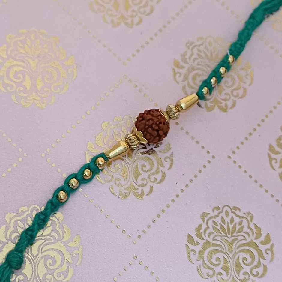 Rudraksh Blue Mauli Gold Moti Beaded Rakhi | Traditional and Beautiful | Gullak