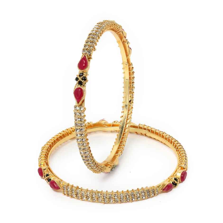 Sukkhi Gold Plated Red & Green Color White Thin Bracelet Bangle Set Jewellery for Women - 2.8