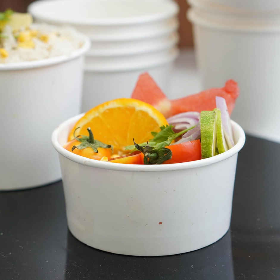 Disposable White Paper Container Without Lid | Set Of 25 | 250 ml | Tempware