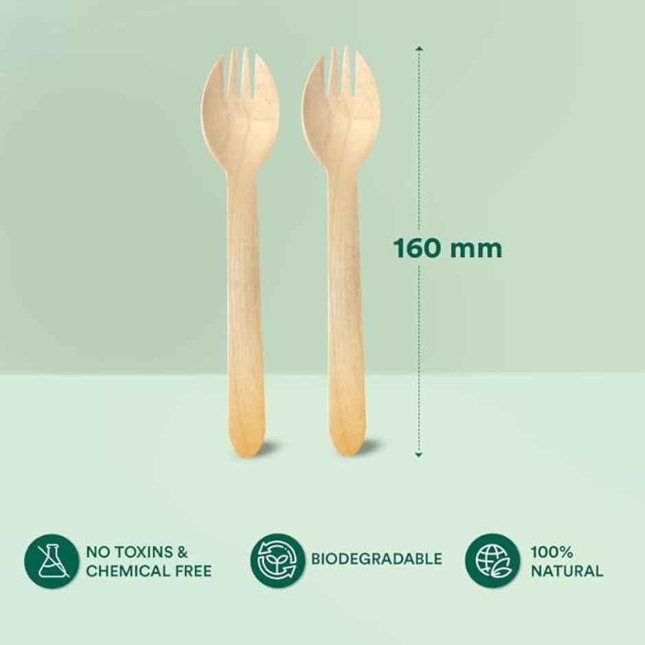 Naturepac Wooden Spork | 160 mm | 25 pcs Combo