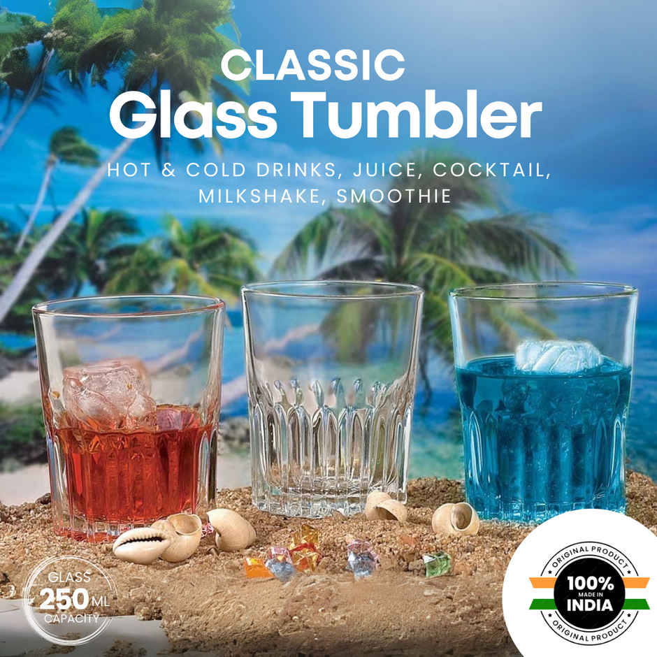 Yera Classic Design 255 ml Water/Juice Glasses Tumbler Set | 6 Pc
