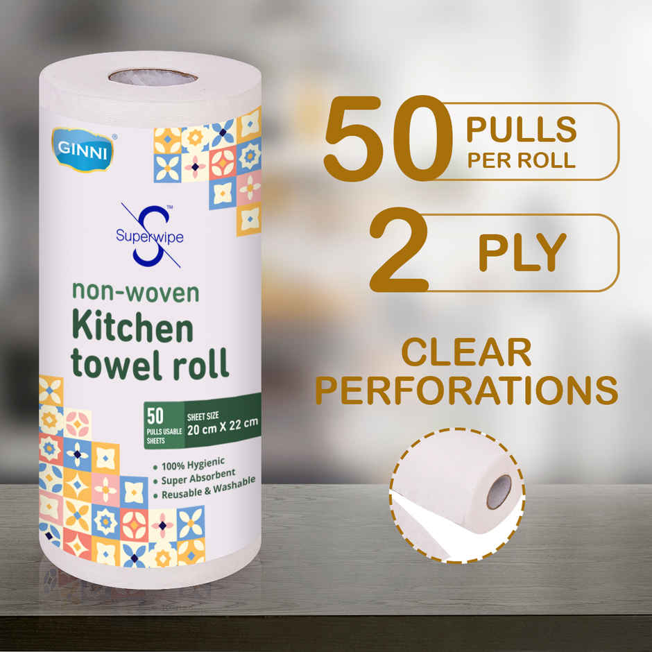 GINNI Superwipe Kitchen Towel Roll | 50 Pulls | 20 x 22 cm