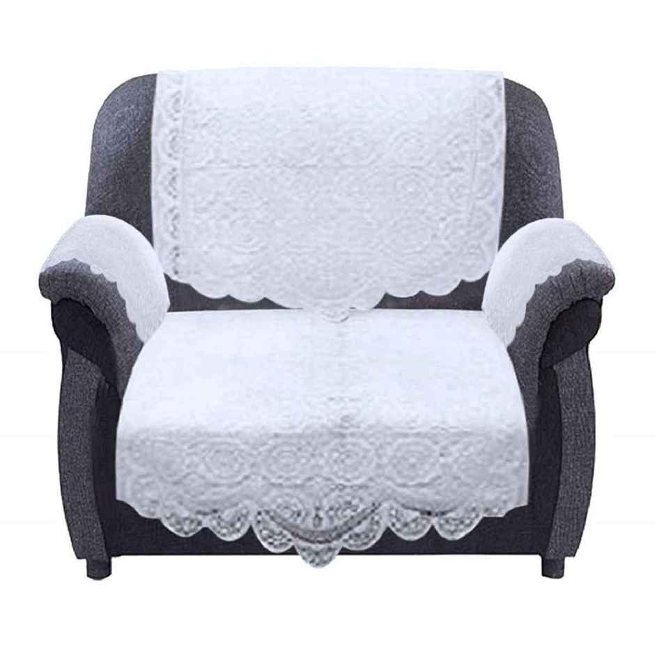 Kuber Industries Circle Design Cotton Sofa Cover | 3 Seater & 2 Seater | 6 Piece Arms Cover|White