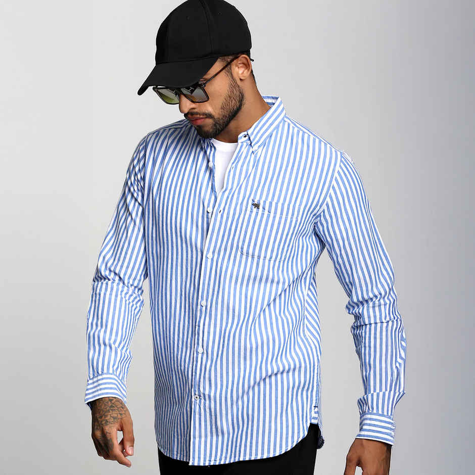 The Bear House Men Slim Fit Striped Casual Shirt - Anise | Blue | S
