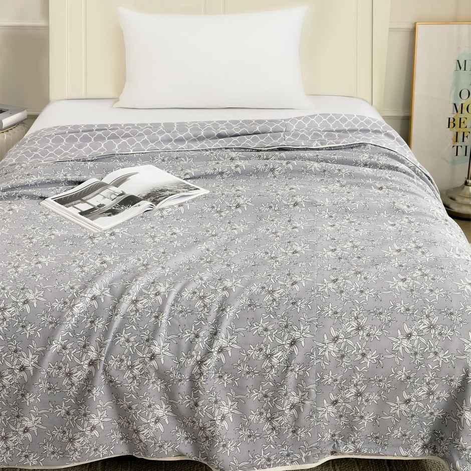 Story@home Printed Single Dohar/Duvet Cover (Cotton, Grey) (220x144x2 cms)