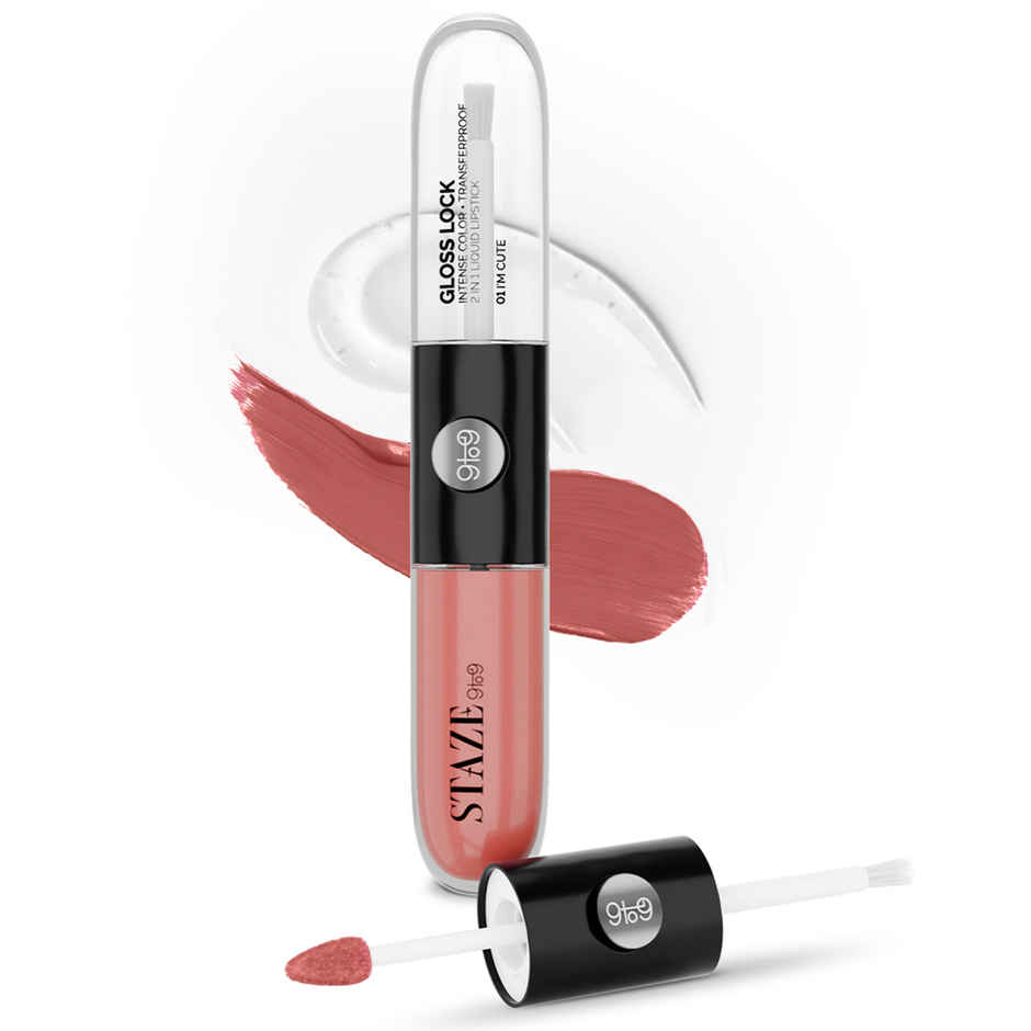 Staze Gloss Lock 2-in-1 Liquid Lipstick + Clear Gloss | Transferproof  | 03 Im Bubbly | 7g