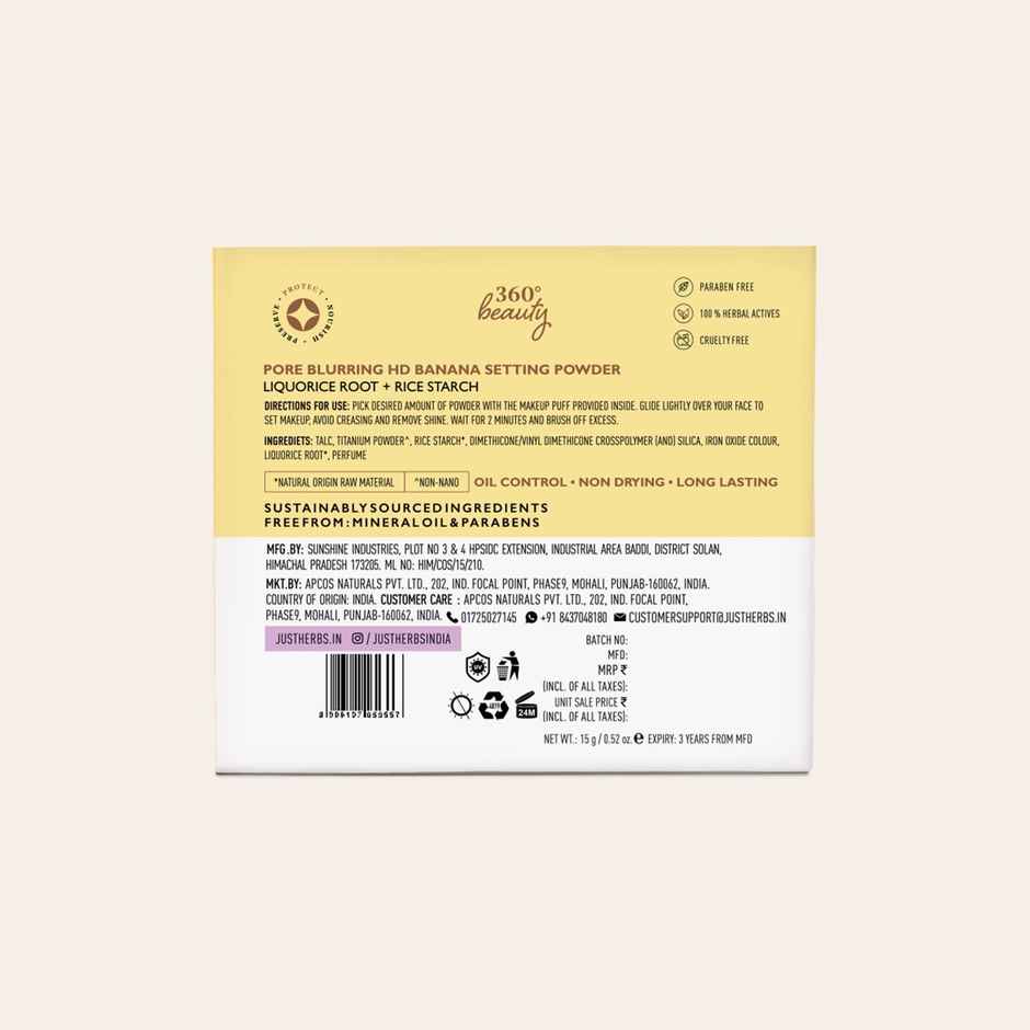 Just Herbs Pore Blurring Hd Makeup Banana Filter Setting Powder Mattifies Skin For Women Compact