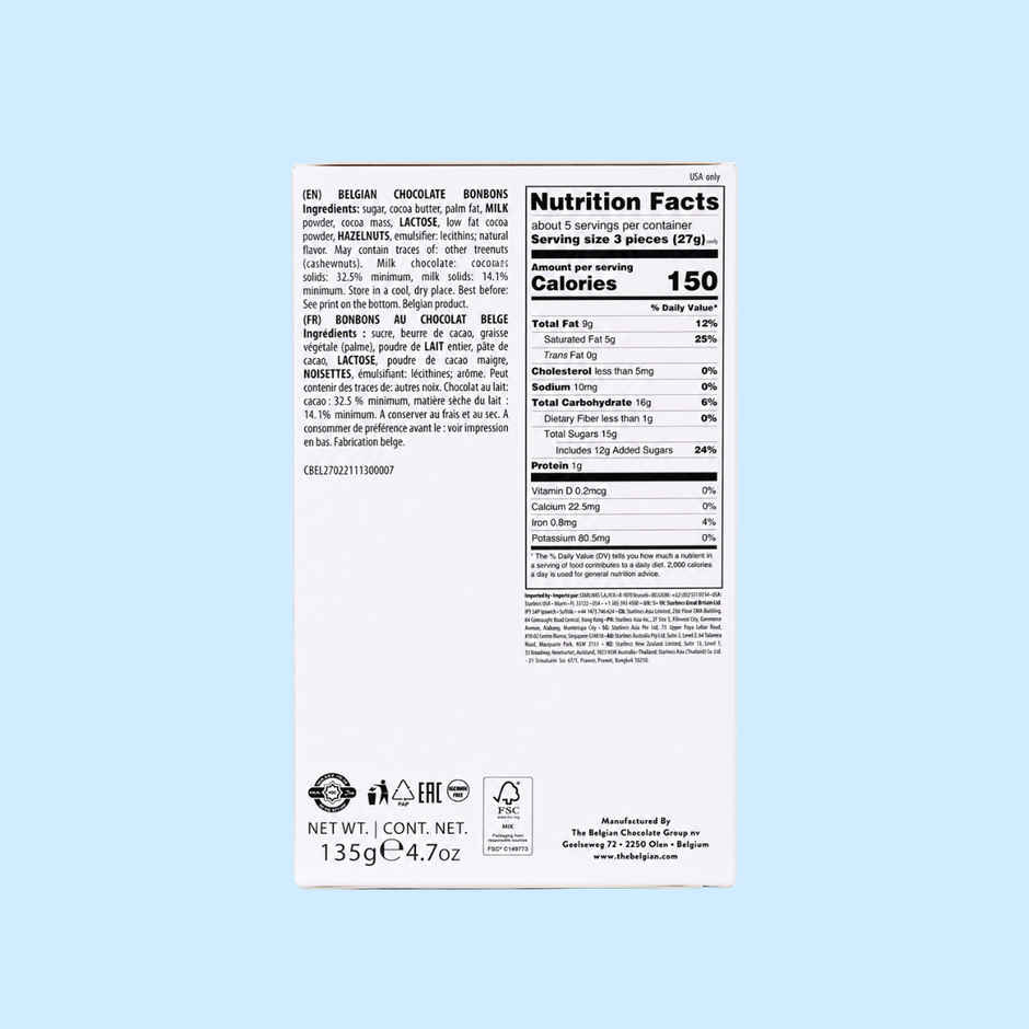 The Belgian Bar Milk Chocolate Reduced Sugars