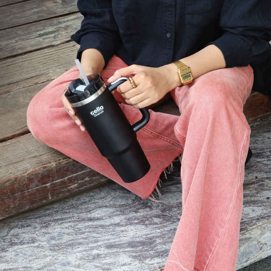 Cello Quench Stainless Steel Insulated Tumbler without Straw | 900 ml | Colour May Vary