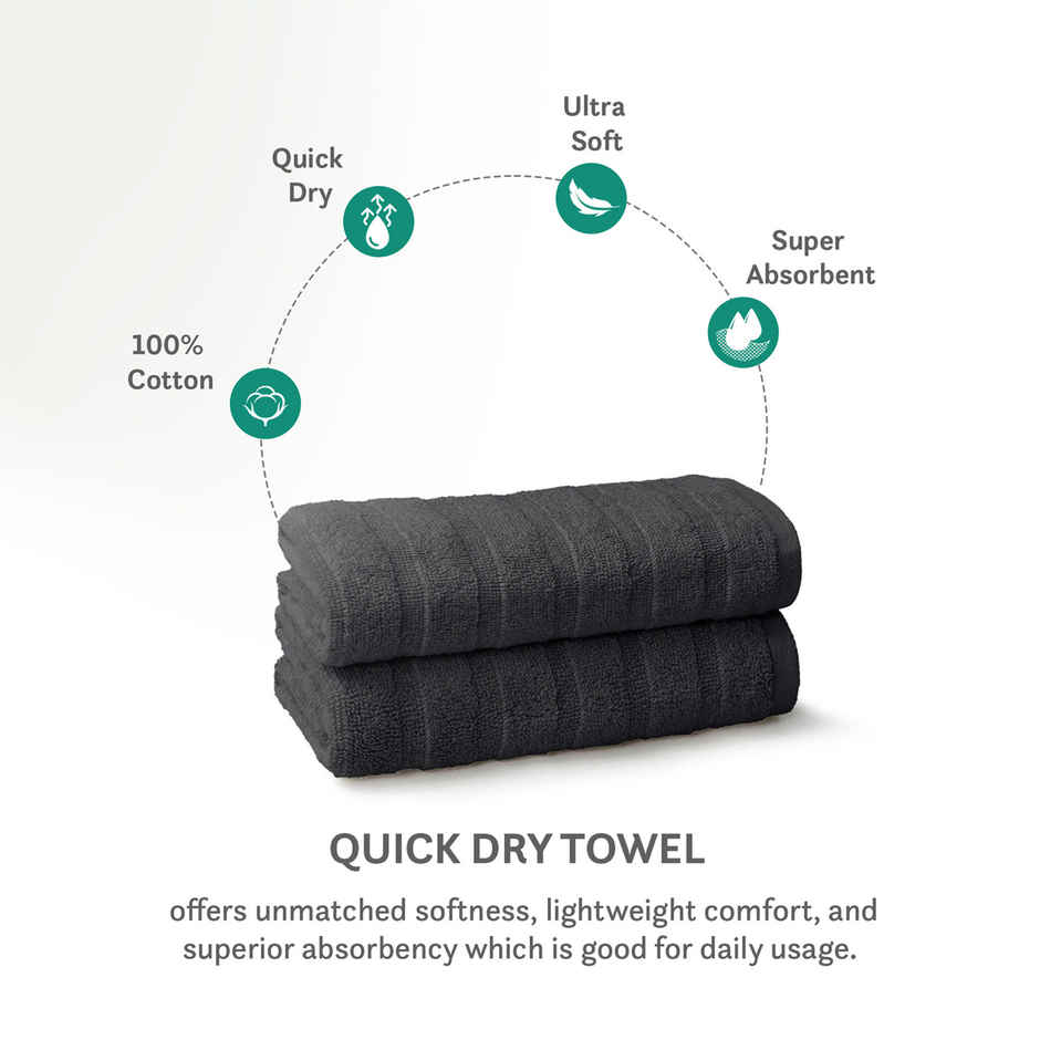 Mytrident Quick Dry Cotton Hand Towel Set | 16 x 28 in | Black