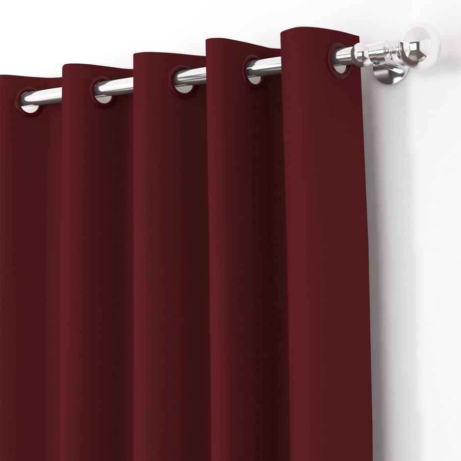 Story@Home 300 GSM 5 feet Faux Silk Blackout 1 U Window Curtain | Maroon