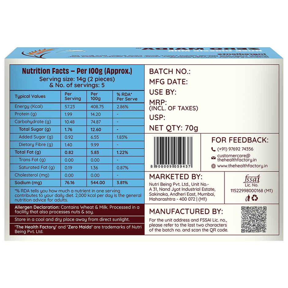 The Health Factory Milk Rusk | Zero Maida | Source of Protein & Fibre | Wheat Rusk Toast | Tea Time Snack