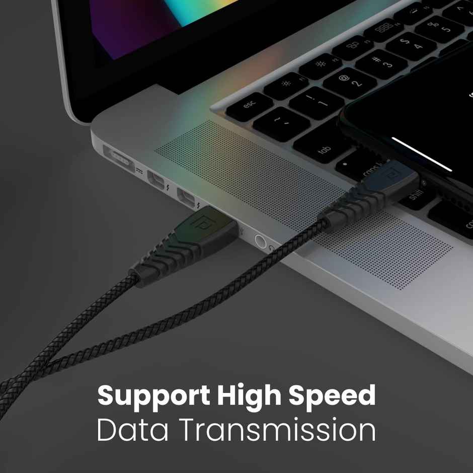 Portronics Konnect B Micro USB Cables For Fast Charging & Data Sync 3.0 Amp with PVC Heads, Nylon Braided,(1m) - Black