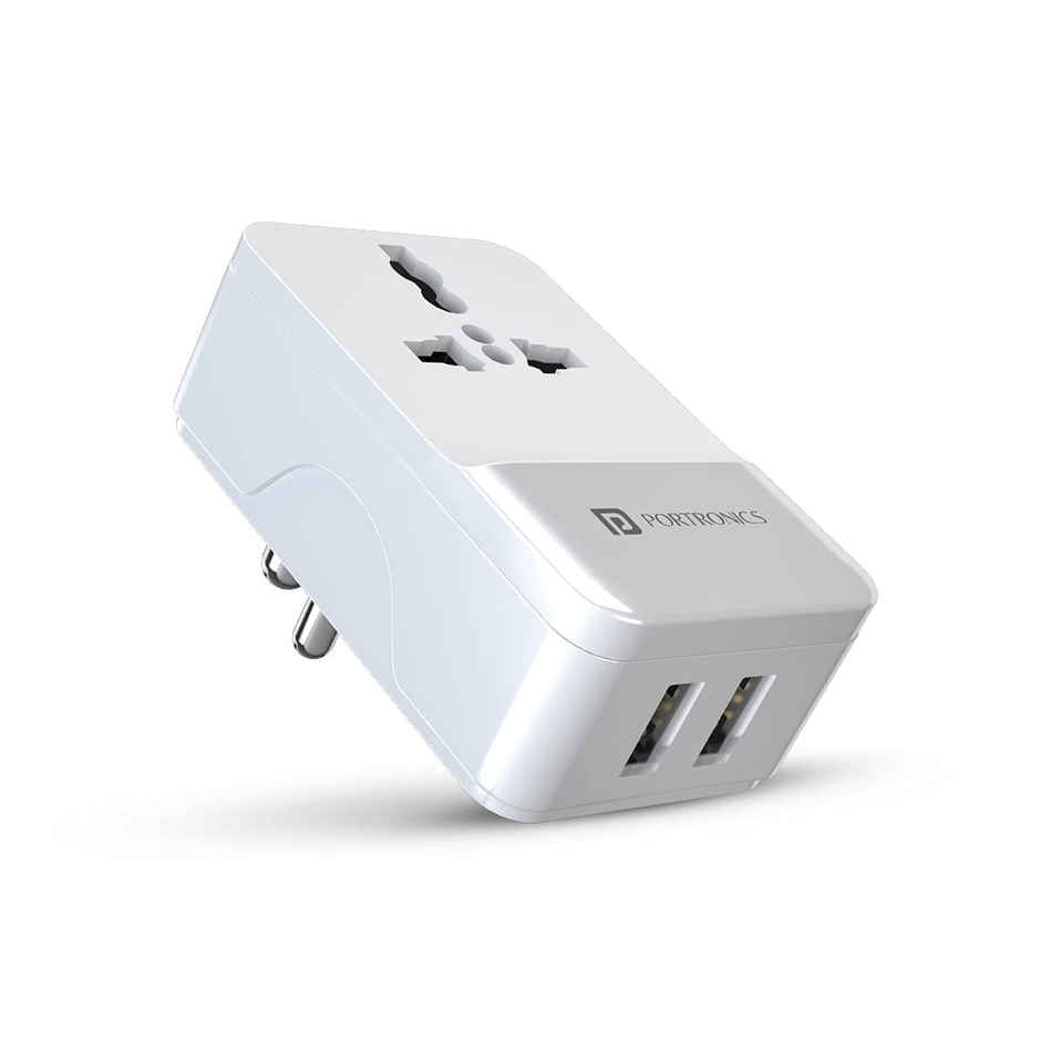 Portronics Adapto III - Dual USB Charger with AC Socket | White