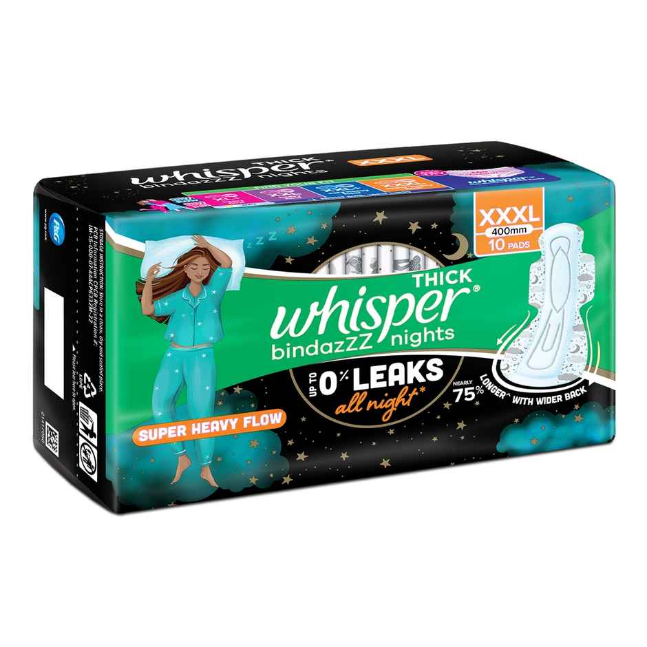 Whisper Bindazzz Nights Sanitary Pads | XXXL | 10 pcs