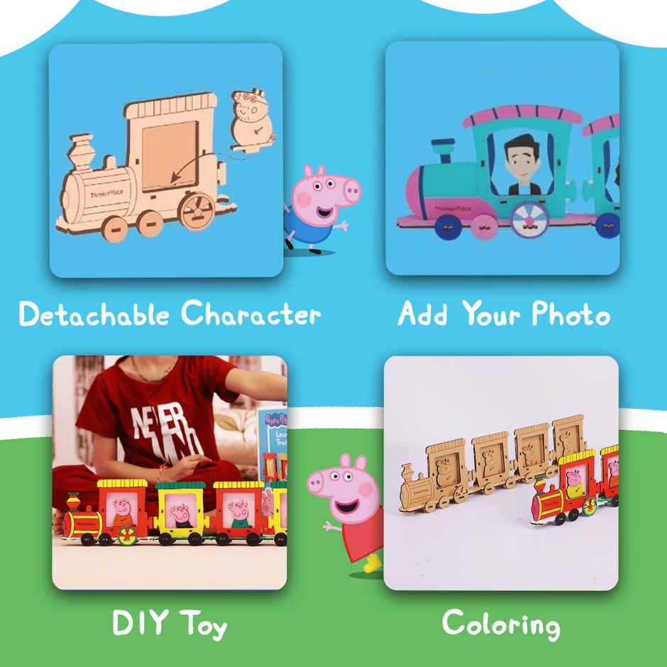 ThinkerPlace Peppa Pig DIY Mini Train Photo Frame | Build & Color Fun Train Toy (Age 3+)