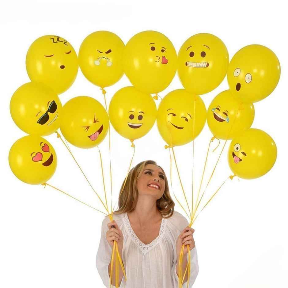 Party Propz Printed Face Expression Latex Rubber Balloon, 25 Pcs Emoji Balloons | Yellow