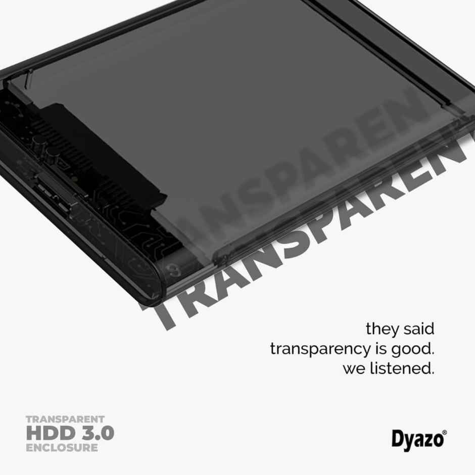 Dyazo Transparent 2.5 Inch SATA to USB 3.0 HDD/SSD Enclosure - UASP Support - Black