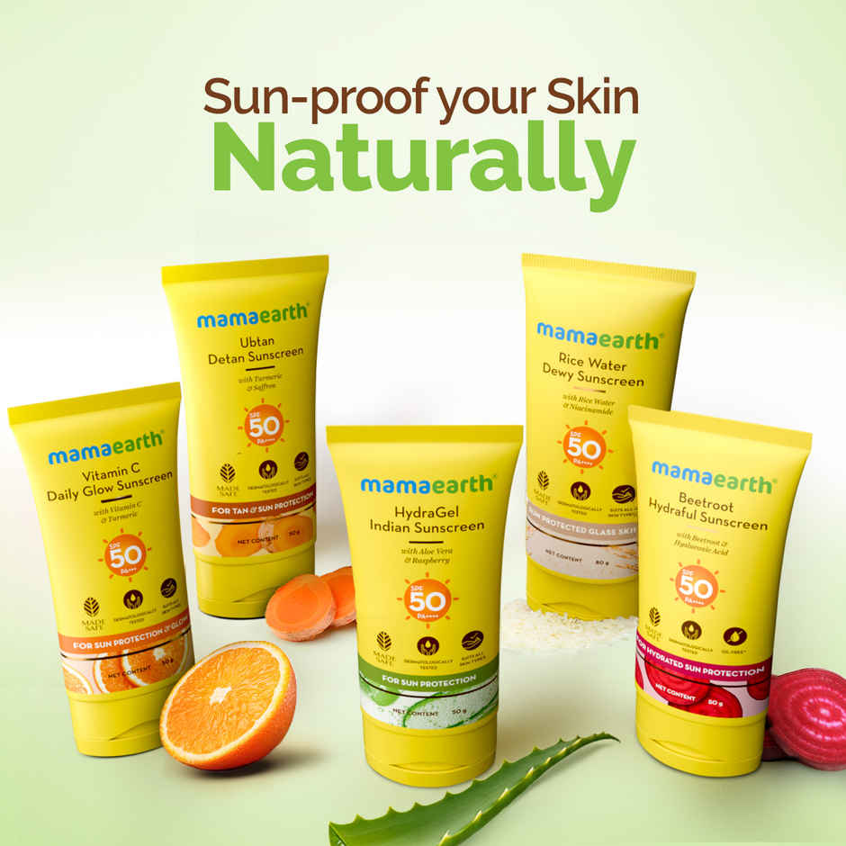 Mamaearth HydraGel Indian Sunscreen SPF 50, with Aloe Vera & Raspberry for Tan Protection