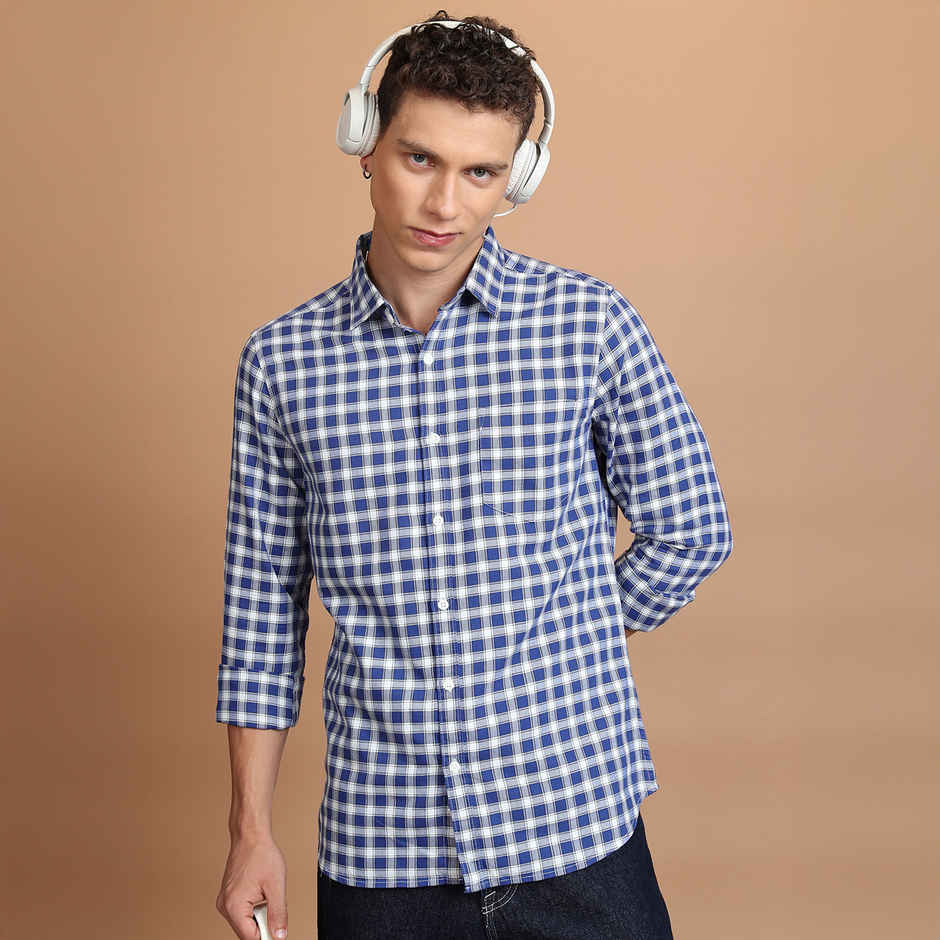 Ketch Men Blue Slim Fit Checked Casual Shirt | Blue - L