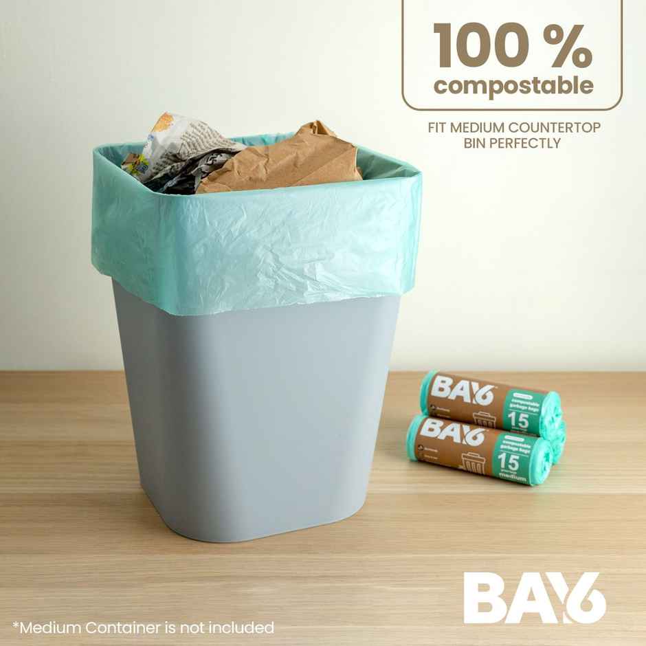 BAY6 Compostable Garbage Bags Roll - Medium - 19 x 21 Inch - Green