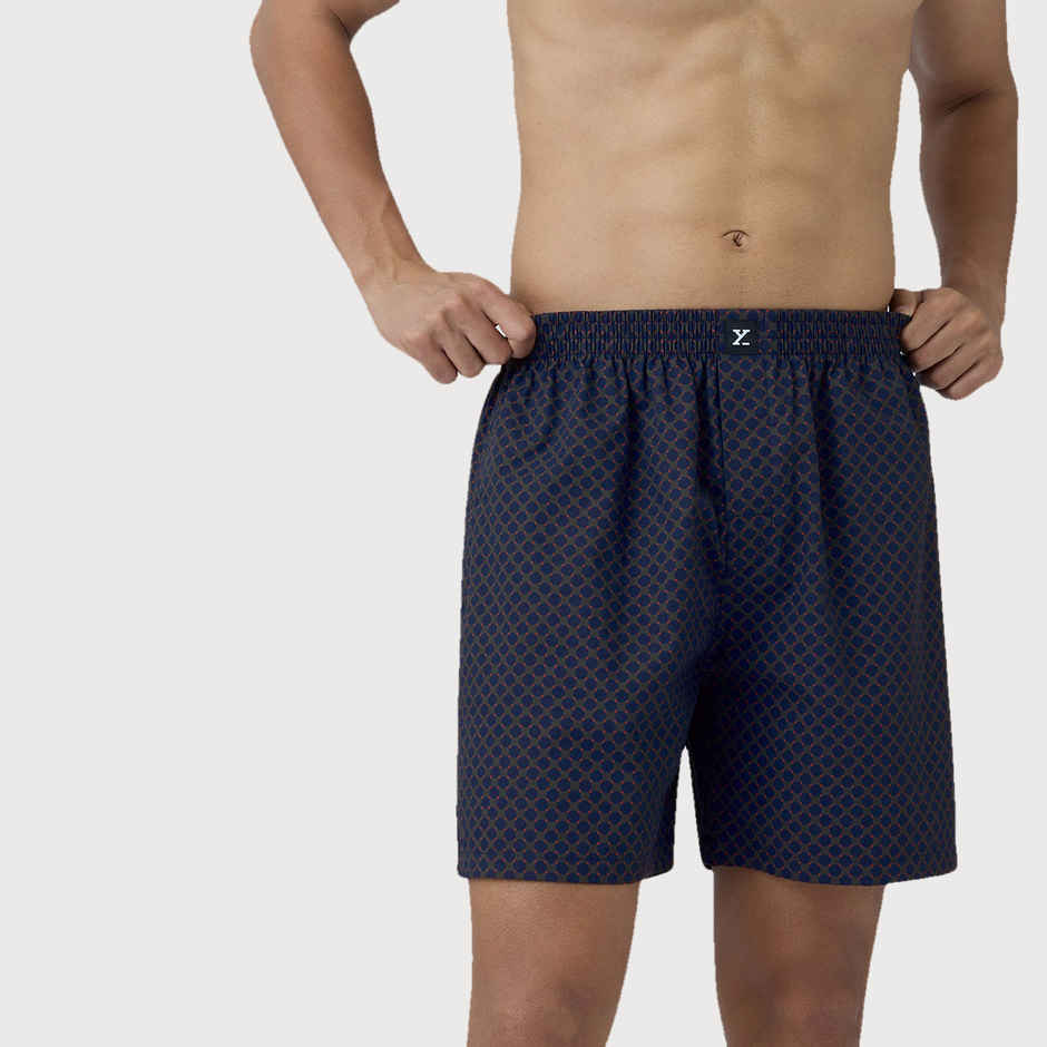 XYXX Men's Cotton Printed Boxer Shorts with Side Pockets, Blue Circle| XL