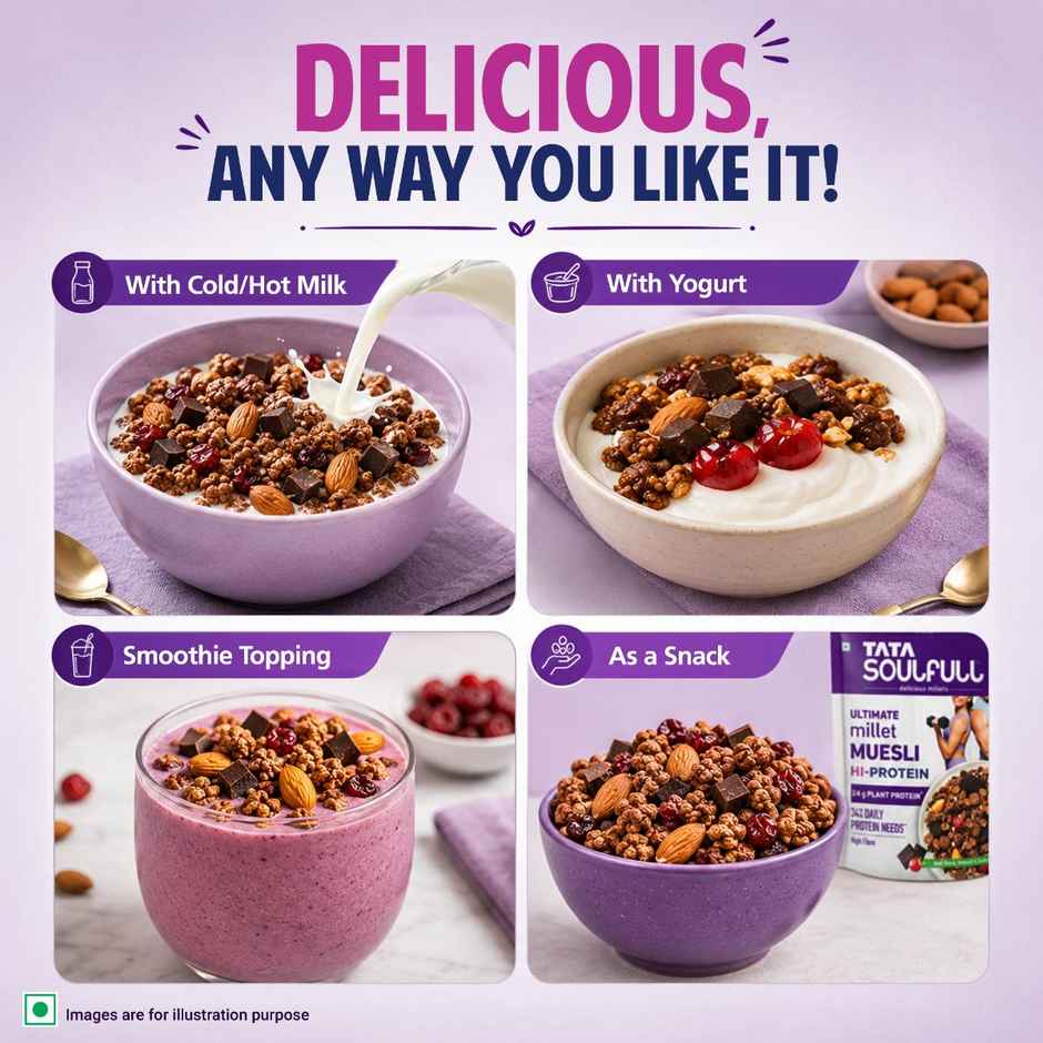 Tata Soulfull Ultimate Hi-Protein Millet Muesli | 24g Protein | Choco Almond Cranberry
