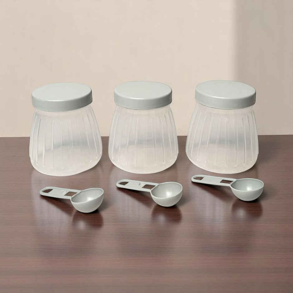 Plastic Container Set with Spoon, Jars 250ml each | Grey | Set of 3