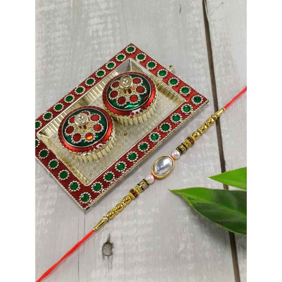 Oval Kundan Rakhi | Elegant and Traditional | Gullak