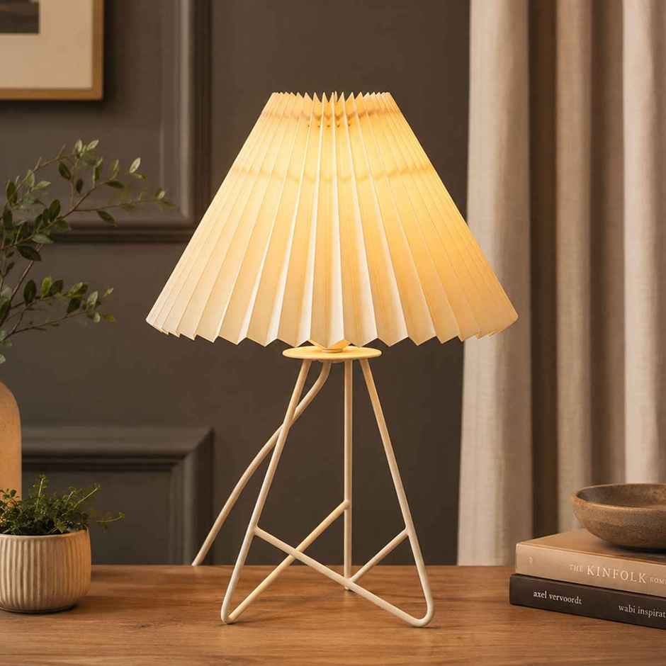 Homesake Retro Metal Table Lamp | Bedside Gift for Living Room & Home | Cream Pleated