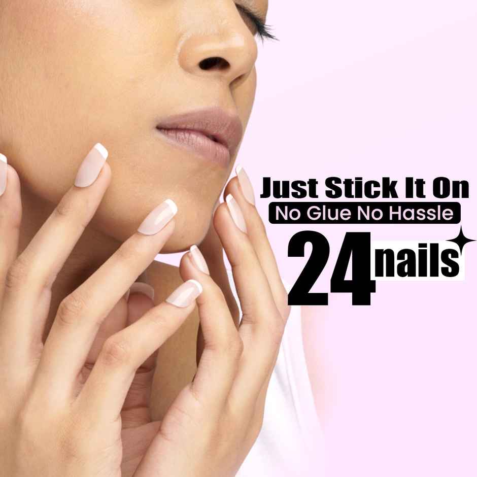 Sanfe Instant Stick On Nails-French Tip | Press On Nails Kit | Artificial Nails Set