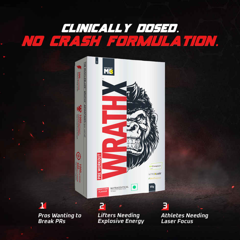 MuscleBlaze Pre Workout WrathX with Creapure Fruit Fury | Travel Pack