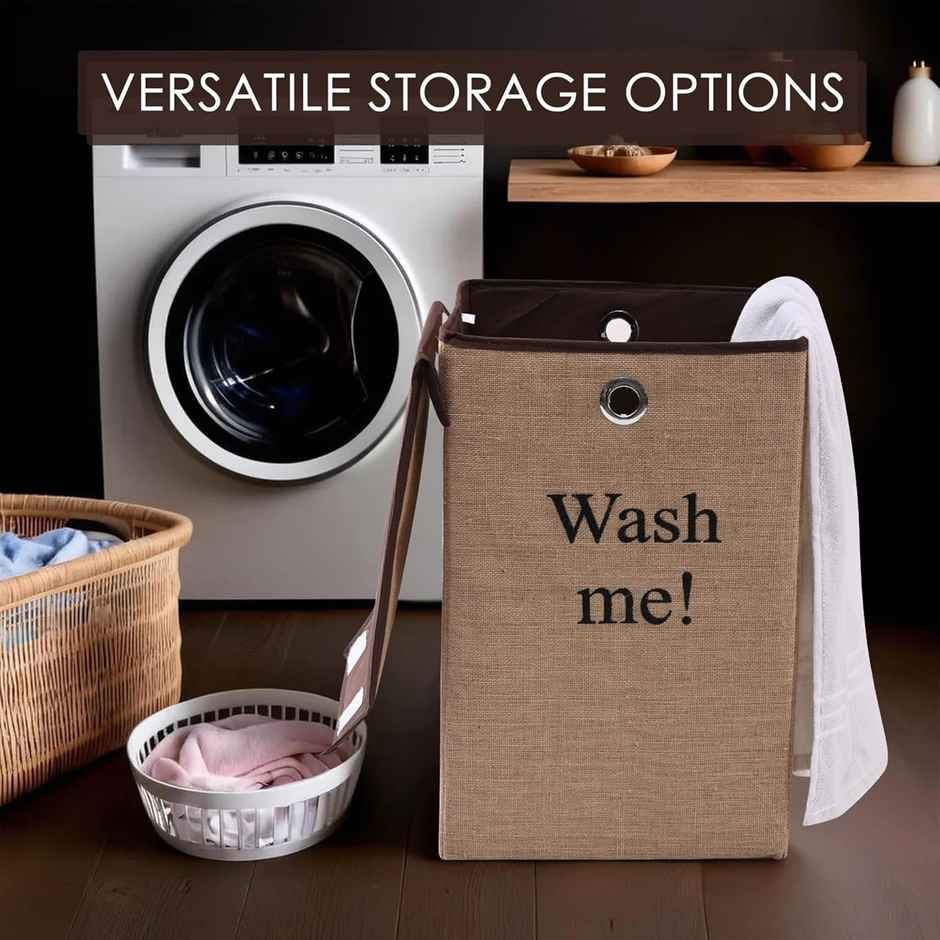 Kuber Industries | 75 L | Jute Fabric Foldable Laundry Basket with Ring | Velcro Lid | Brown