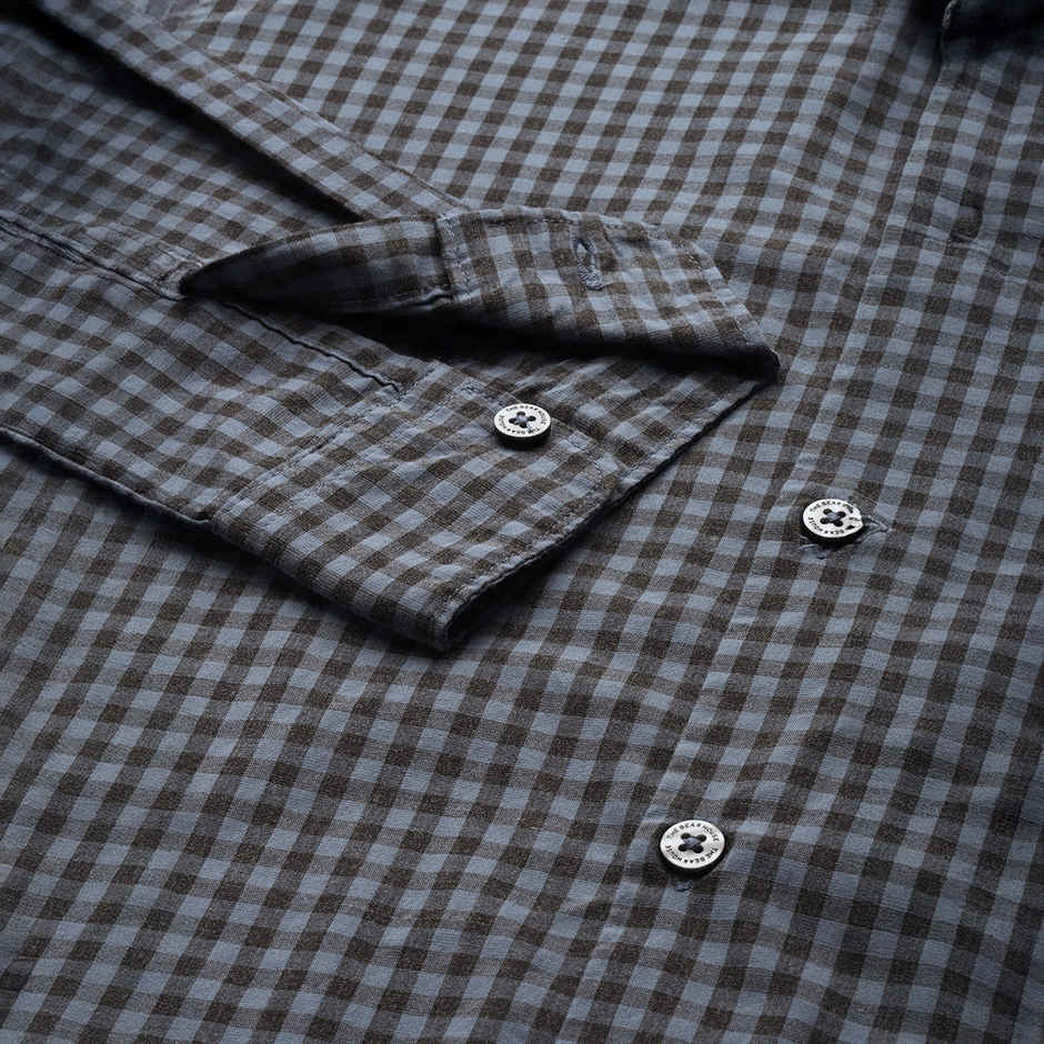 The Bear House Men Slim Fit Checked Button-Down Casual Shirt - Garo | Teal | XXL