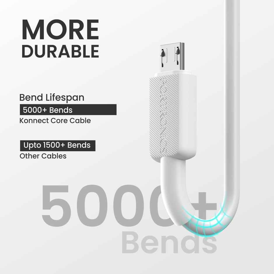 Portronics Konnect Link Micro USB Fast Charging Cable with 3.0A Output, 480Mbps, 1M (White)