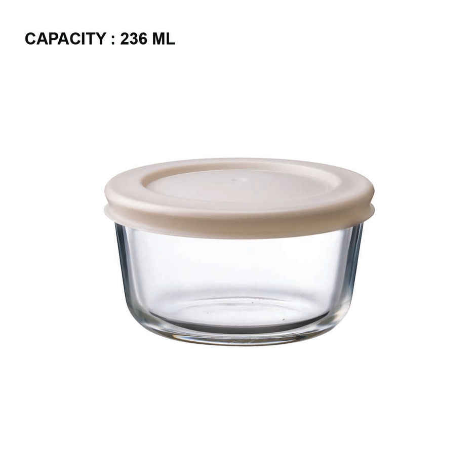 BAY6 Premium Imported Borosilicate Glass Container with Lid -236 ml - Round - Set of 2 - Beige
