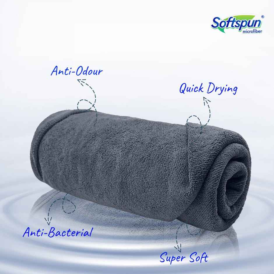 Softspun Microfiber Bath Towel (XL, 340 GSM, 70x140 cm, 1pc, Grey)