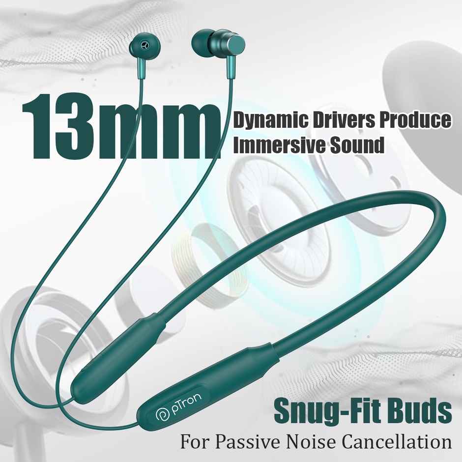 pTron Tangent Flex Wireless Neckband | HD Mic | 38H Playtime | Deep Bass & Dual Device Pairing - Green