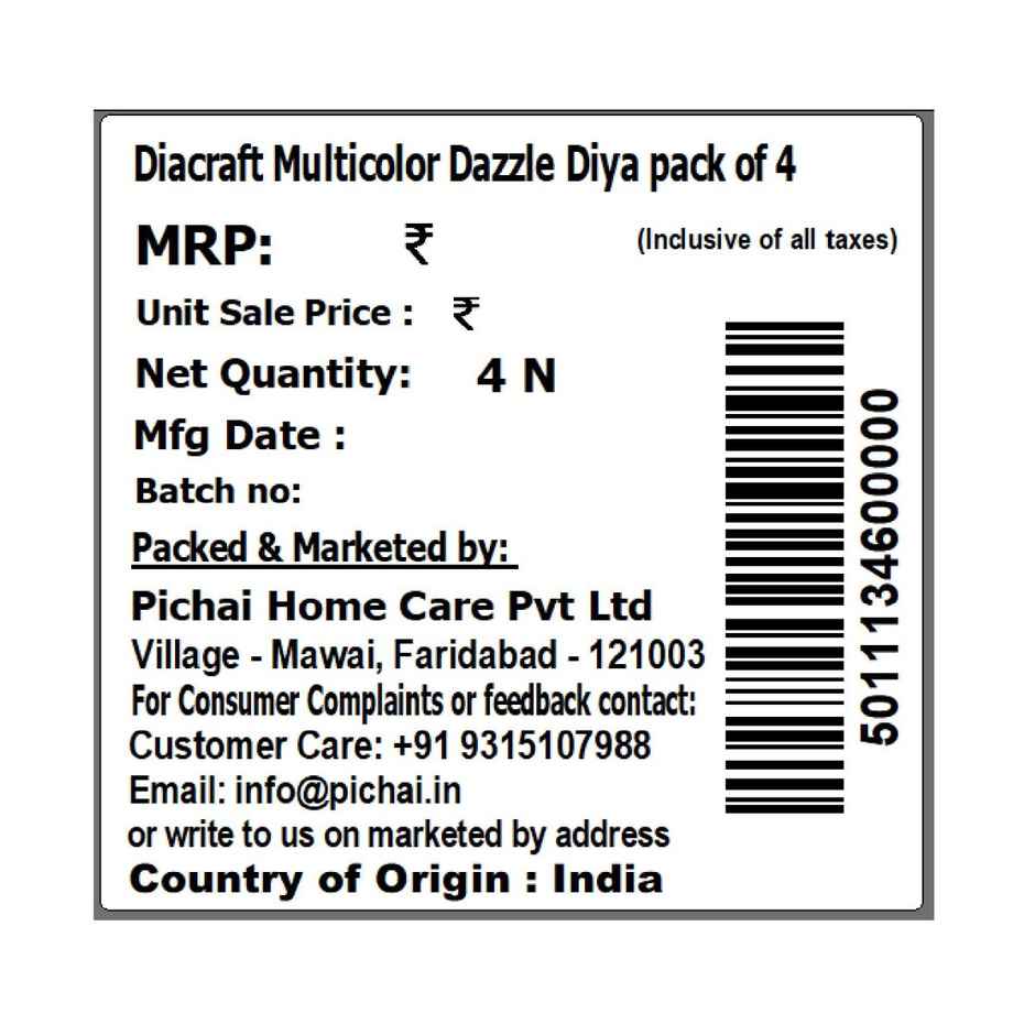 Multicolor Dazzle Diya | Pack Of 4 | Designer Clay Diya | DiaCraft