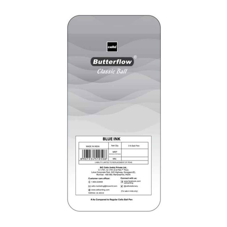 Cello Butterflow Classic Ball pen 3pcs Blister - Blue