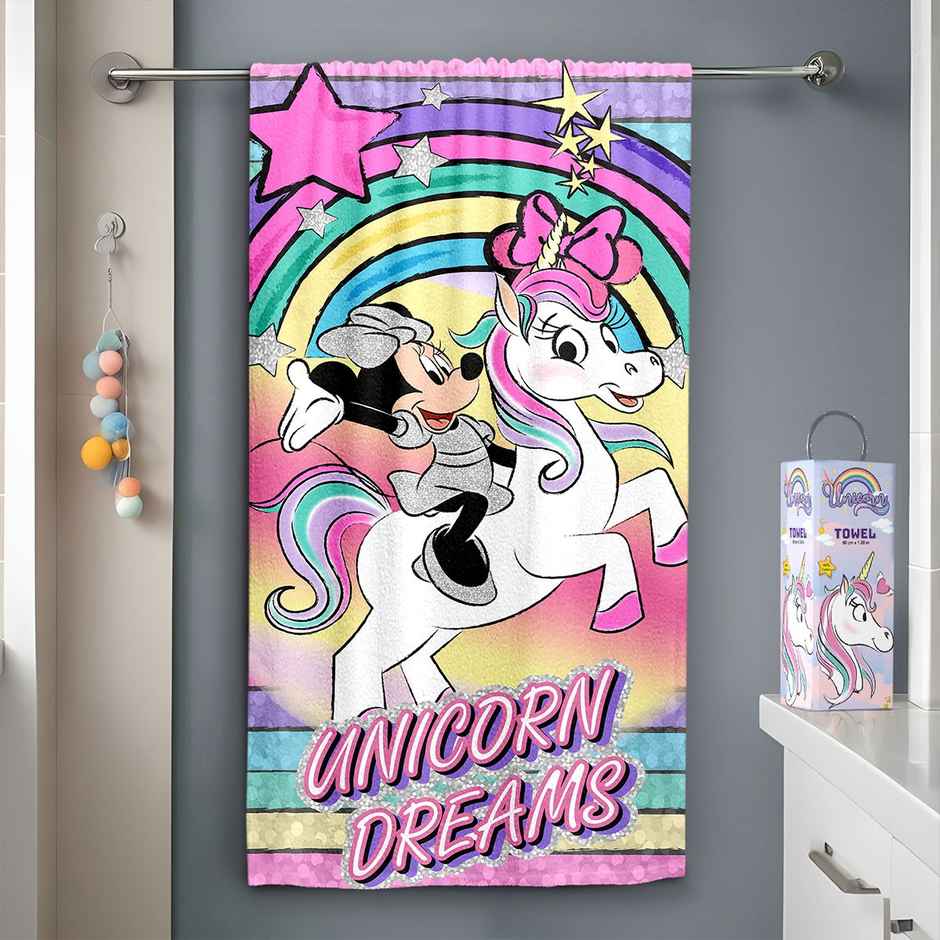 Sassoon Disney Minnie and Unicorn Cotton Bath Towel For Kids | Pink | 60 x 120 cm