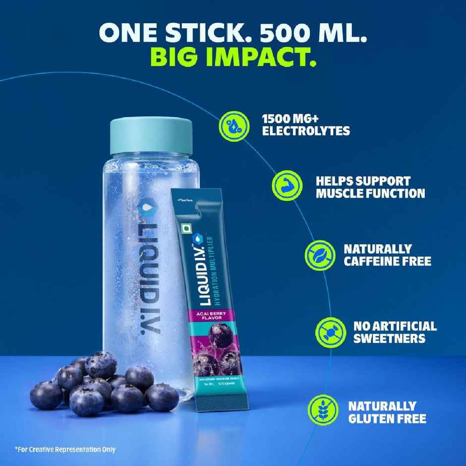 Liquid I.V.Hydration Multiplier-Acai Berry |3 Sticks - 1.5 Ltrs|Hydration Drink Mix