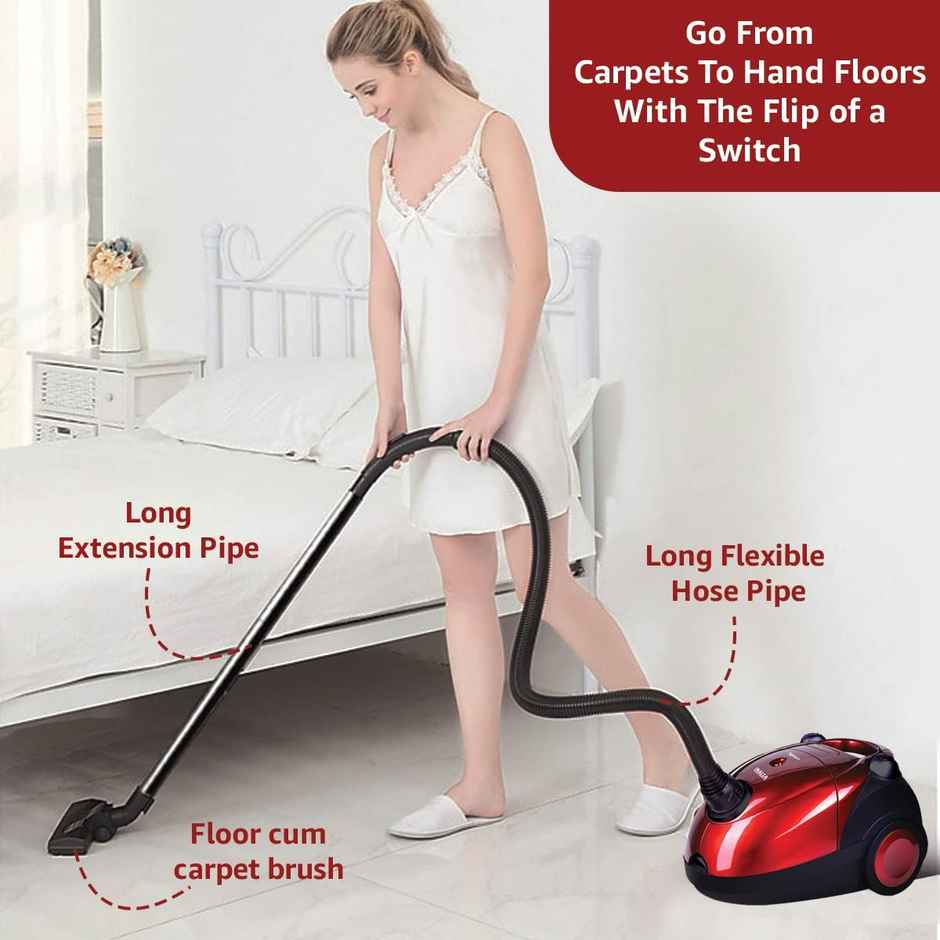 Inalsa Spruce 1200W Vacuum Cleaner | Blower Function | Reusable Cloth Dust Bag | 2 L Capacity | Red, Black