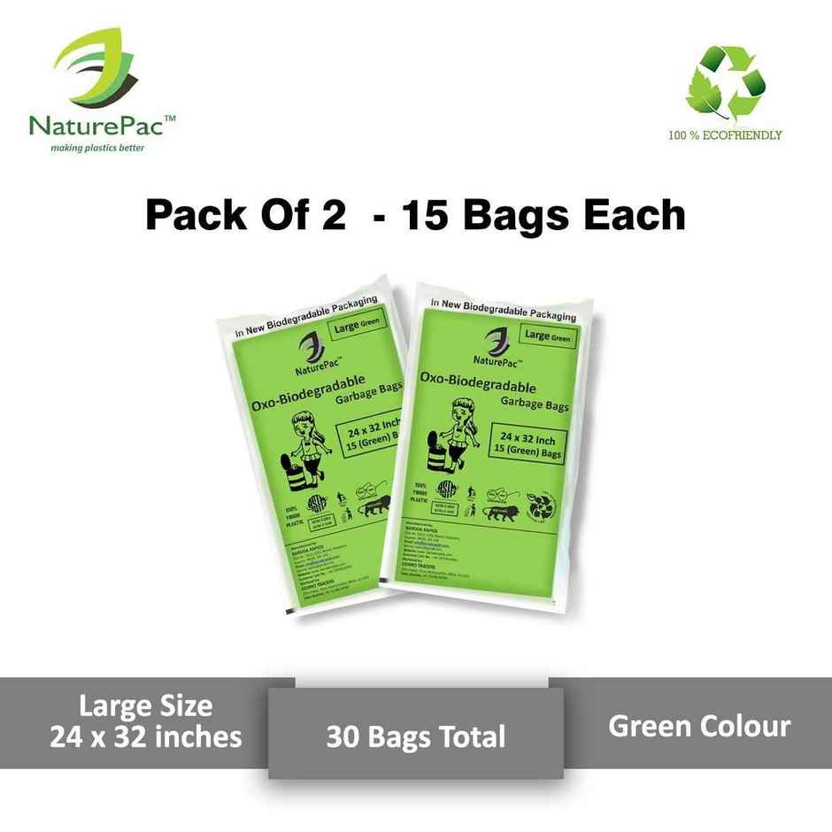 Naturepac Garbage Bag - Large | Green | Biodegradable 30 pcss Pack of 2