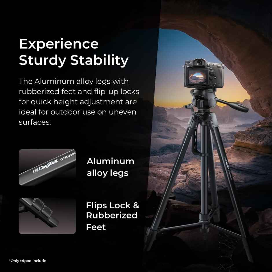 Digitek Dtr 550 Lw 67Inch Foldable Tripod Stand With Phone Holder 360 Degree Head,5Kg Load Capacity