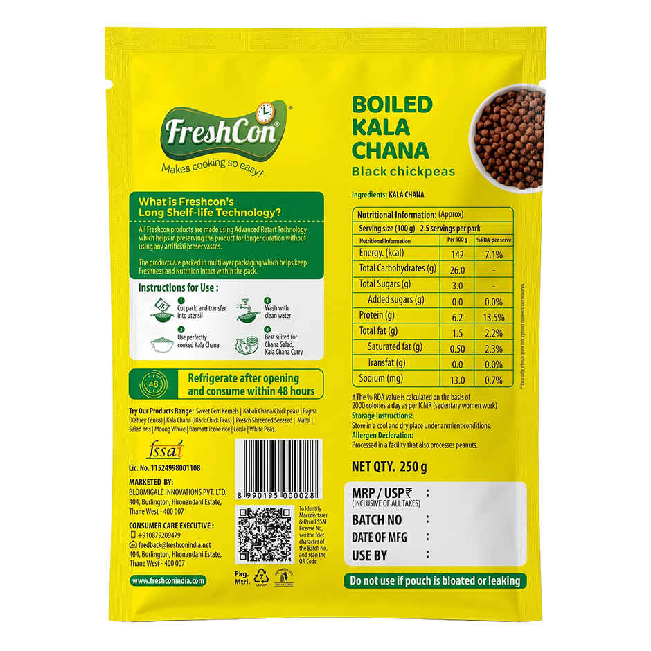 Freshcon Cooked Kala Chana | Black Chickpeas Combo