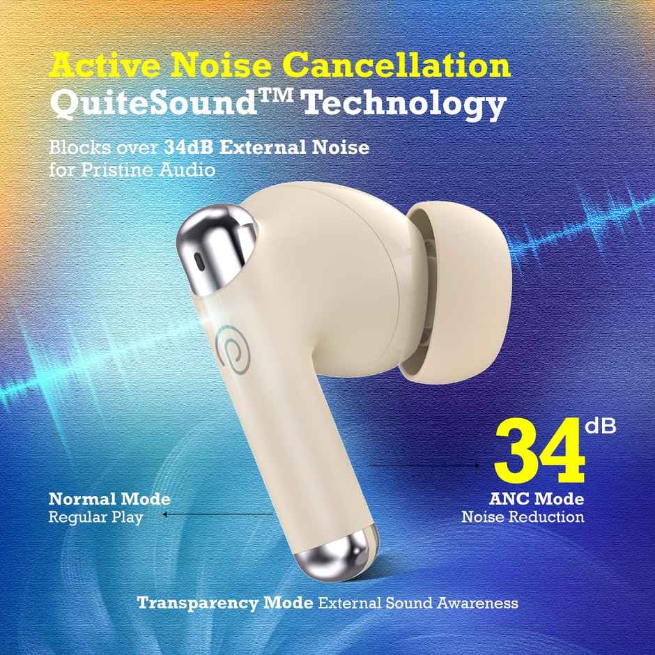 pTron Zenbuds Evo X5 34dB ANC TWS Earbuds | 4 Mic ENC Calls | 45H Playtime | 40ms Low-Latency | Pearl White