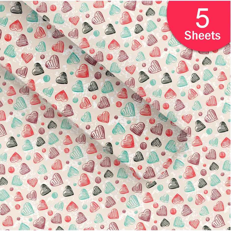 Paperpep Beige Multiple Hearts Print Gift Wrapping Paper | 19 x 29 Inch | In Roll Pack