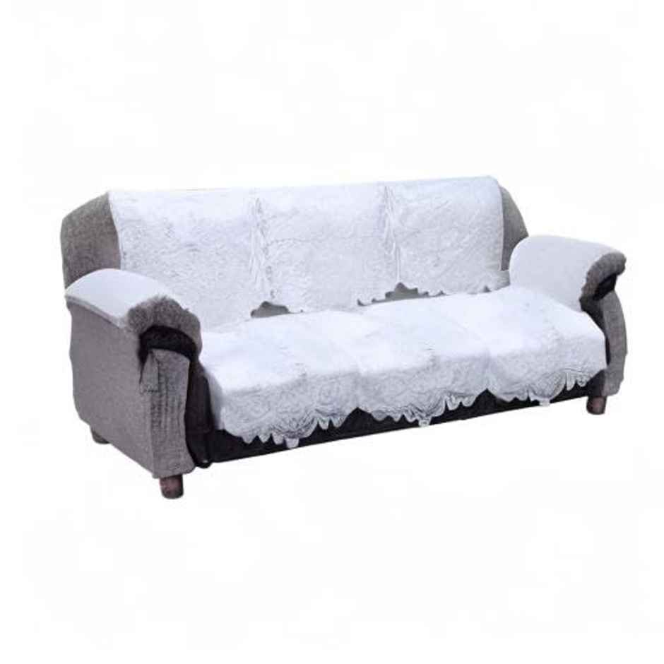 Kuber Industries Circle Design Cotton Sofa Cover | 3 Seater & 2 Seater | 6 Piece Arms Cover|White