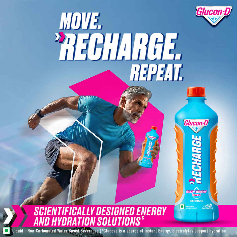 Glucon-D Recharge | No Added Sugar, Orange, Hydration & Energy Drink